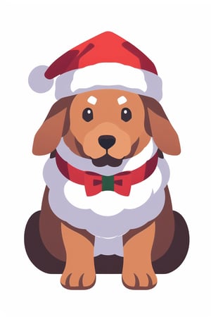 coloredic0n icon, dog portrait, sitting, dog, canine, animal, christmas hat, | white background, simple background,