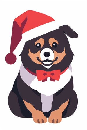 coloredic0n icon, dog portrait, sitting, dog, canine, animal, christmas hat, | white background, simple background,