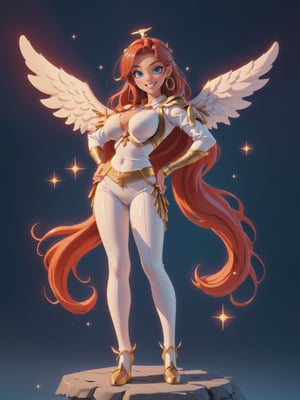 ((Full body):2) {((Just_a_beautiful_Angel_Woman):2)}; {
Just_a_beautiful_Angel_Woman}:{((She is wearing a white warrior costume with golden parts, extremely tight on her body):1.5), She has ((extremely large and firm breasts, big white wings):1.5), She has ((red hair long blonde hair and sparkling blue eyes):1.5), She is ((looking at viewer, smiling):1.5), She is doing ((pose to viewer):1.5)}; {Background:She is in a magical temple with several_mythical_beings):1.5) behind her}, Hyperrealism, 16k, ((best quality, high details):1.4), anatomically correct, UHD, masterpiece, ambient lighting