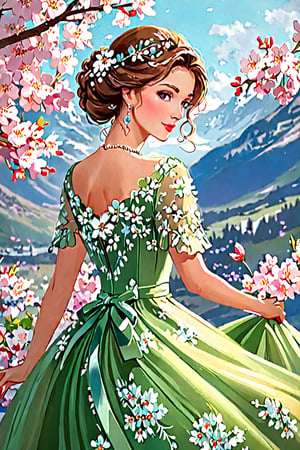 Beautiful woman in a flowering dress
