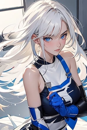 White Haired Girl with blue eyes boxing