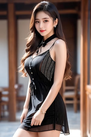 score_9,score_8_up,score_7_up,8k,cowboy shot,ruanyi0736,sleeveless dress,see-through,striped,no bra,no panties,,black dress,