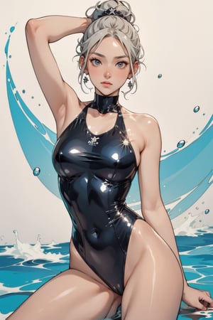 Noelle Silva black clover wearing a one-piece swimsuit