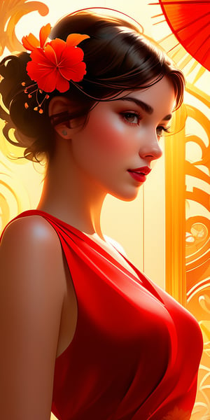 create an image UHD (32 k) of an ethereal woman in red dress with flowers,perfect face ,perfect eyess  ultra elegant, hyper ornate, romantic, texture and fabric, surrealism, best quality, style ((Rolf Armstrong,)) golden ratio, Masterpiece hires HDR, Cinemati, sharp focus, lush illumination, hyperrealism, Watercolor, trending on artstation, sharp focus, studio photo, intricate details, highly detailed, brought to life by Pino Daeni's expert brushstrokes, ultra-fine details in the lines, saturated colors, dramatic lighting ., chiaroscuro effect, high contrast,
by greg rutkowski,, unreal engine, greg rutkowski, loish, rhads, beeple, makoto shinkai and lois van baarle, ilya kuvshinov, rossdraws, tom bagshaw, alphonse mucha, global illumination, detailed and intricate environment