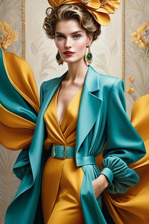 Contemporary painting of 1 beautiful woman, vestida com roupas da moda, glamour, criativo, estilo poster,