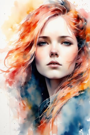 (8k, best quality, masterpiece:1.2),(best quality:1.0), (ultra highres:1.0), watercolor, a beautiful woman, shoulder, hair ribbons, by agnes cecile, half body portrait, extremely luminous bright design, pastel colors, (ink:1.3), autumn lights