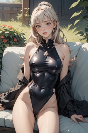 Noelle Silva black clover wearing a one-piece swimsuit