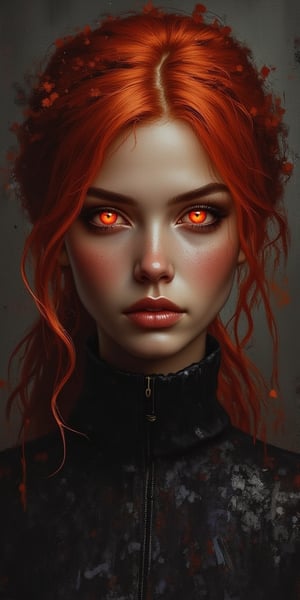 A woman with Red hair and Luminous eyes looks at the camera, Beautiful picture of the character, character portrait, character portrait, 🤤 Charlie Bowater character art, epic portrait illustration, подробный character portrait, neo-artcore and Charlie Bowater, high quality portrait, fantasy concept art portrait, detailed matte fantasy portrait, charlie bowater art style, Detailed beautiful portrait, fantasy art portrait, dark, chiaroscuro, low-key, oil and watercolor painting