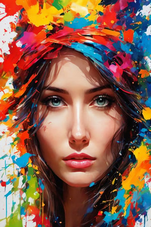 masterpiece, splash art, colorful, colorful splash art, reduce、Scattered paint painting, magician, beautiful girl,Stylized abstract portrait of beautiful girl