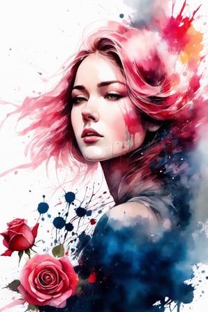 wtrcolor style, (rose) digital art, official art, blown by the wind, masterpiece, beautiful, ((watercolor)), paint splatter, intricate detail. Great detail, [dripping:0.7], Trending on Artstation, Rachel Walker