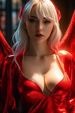very beautiful jynx, ((full body)), ((Best quality)), ((masterpiece)), (detailed: 1.4), (Absurd), Hot Vampire 25-Year-Old Girl with Shiny Skin, perfect body and defined, thick bare thighs, closed mouth, only in panties, body semi covered by a transparent red garment, neckline open to the navel showing part of the breasts, generous neckline, ((perfect large breasts)), (well outlined eyes without red pupils), ((long and very black eyelashes)), (((red clothes))), (((short blondes with uneven bangs))), (Tattoo of a dragon catching the whole arm), short underwear, garterbelt, by far , niji --V5, close to real, psycho, crazy face, sexy pose, 2-piece clothing, pastel, centered, scale to fit dimensions, HDR (High Dymanic Range), ray tracing, NVIDIA RTX, super resolution, unreal 5, Sub-Surface Scatterring, PBR Texture, Post-processing, Anisotropic filtering, Depth of field, Maximum clarity and sharpness, Multi-layer textures, Albedo and specular maps, Surface shading, Accurate simulation of light-material interaction, Perfect proportions, Rendering octane, two tone lighting, Wide aperture, Low ISO, White balance, Rule of thirds, 8K RAW