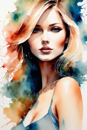 Make a watercolor painting of a sexy girl