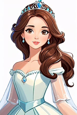 a simple cartoon of a beautiful woman with brown hair, white background, princesscore, I can't believe how beautiful 