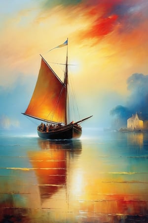 , artwhmscl, romantic art, William Turner, vibrant colors, sailor boat,    Arttrttrt   mad-thrdpnt  