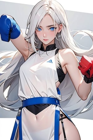 White Haired Girl with blue eyes boxing