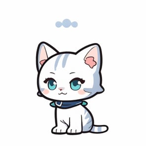 cute cartoon cat sticker, anime style, Vector icon, simple minimalistic, icon, white border, on a light gray background
