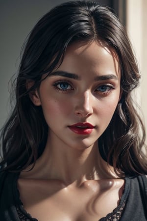 Snow White, long black hair, beautiful blue eyes, Red lipstick, perfect breasts, sagging chest, huge chest, soft natural lighting, smooth soft skin, symmetrical, natural skin texture, soft lighting, detailed face, photo realism, soft pastel colors sparkling, looking into camera, photorealistic painting, sharp focus, 8k, perfect composition, trending on artstation, award-winning photograph, unreal engine 5, cinematic smooth, intricate detail, studio photo, highly detailed. simple background.