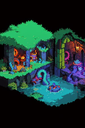 pixel video game dungeon, shader volume:1.11, HD levelUP, tentacles, , pix4