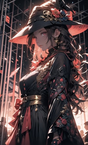 Red eyes, evil, golden, shiny, gold hair,High detailed ,midjourney,perfecteyes,Color magic,urban techwear,hmochako,better witch,witch, witch,Long hair,free style,horror (theme),portrait