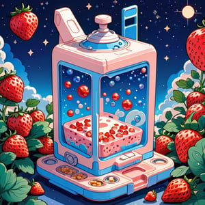 milk carton attachment with strawberry milk and small cereal inside, stylized,spacial colors, ohwx style,bubble,space station night,dreamy,luxurious,pixel art style,white and blue and shinning colors,simplified space station background,3d style,oni style