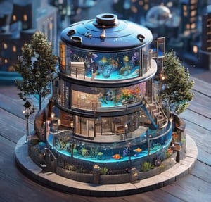 ((high quality)), ((excellent details)),urban super detailed aquarium with stars and constelation motiff,adorned with a celestial anchor, water flowing around,in an urban city,open view, colorful,3d style,3d,lofi
