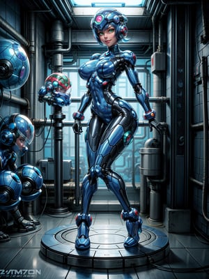 (Just one woman), wearing a blue cybernetic suit with robotic parts, extremely sexual costume, tight and tight, (gigantic breasts), blue hair, very short hair, straight hair, hair with bangs in front of the eyes, cybernetic helmet on the head, looking at the viewer, (((erotic pose interacting and leaning on something))), in a laboratory, with coutadores, machines, robots, running water in transparent pipes,  holes entering lighting, ((full body):1.5), ((Super_Metroid+Megaman)),16k, UHD, best possible quality, ((ultra detailed):1.2), best possible resolution, Unreal Engine 5, professional photography, perfect_hands