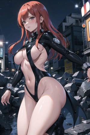 (masterpiece, best quality), ultra resolution image, (1girl), city landscape,(solo),red hair,gantz suit,erza scarlet, mature female, huge breast,full high definition, full hd,pink medium hair, full pink transparent dress, see-through, tokyo landscape, full body, dynamic pose, looking at the vewer, dynamic angle, thighhighs, wide hips,anime,High detailed ,better_hands, ((portrait)) ,erza scarlet,fairy tail