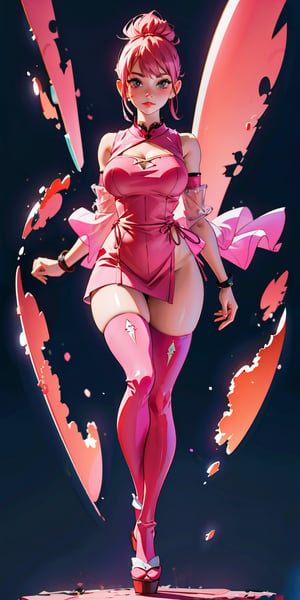 (masterpiece, best quality, highres:1.3), ultra resolution image, (1girl), (solo),ichika nakano, mature female, huge breast,full high definition, full hd,pink medium hair, full pink transparent dress, see-through, tokyo landscape, full body, dynamic pose, looking at the vewer, dynamic angle, thighhighs, wide hips,anime