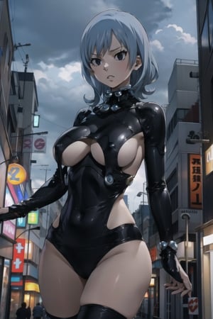 (masterpiece, best quality), ultra resolution image, (1girl), city landscape,(solo),blue hair,(((gantz suit))),juvia lockser , mature female, huge breast,full high definition, full hd,pink medium hair, full pink transparent dress, see-through, tokyo landscape, full body, dynamic pose, looking at the vewer, dynamic angle, thighhighs, wide hips,anime,High detailed ,better_hands, ((portrait)) ,erza scarlet,fairy tail,aajuvia