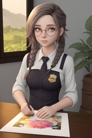 "(((obra-prima))), melhor qualidade, extremamente detalhado, ultra-detalhado CG unity 8k papel de parede, melhor ilustração, uma garota única (1girl),com oculos escuros,com cegueira, penteado curto, vestindo uniforme escolar com uma bengala, numa cena escolar nostálgica, iluminado pelo pôr do sol, estilo anime, suave e pastel, detalhes finos, flores e plantas delicadas, fundo desfoque, esquema de cores harmonioso"