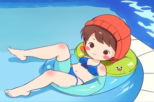 chibi avatar,cutestickers,relaxing girl in a piscina,bikini,cozy,lofi,futaba odagiri, full view