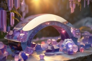 
Hunyuanamethyst,bridge in an enchanted forest with fairy lights, night time, crescent moon