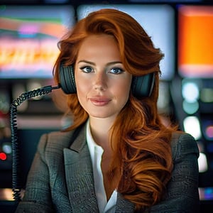 

A TELEPHONE OPERATOR WEARING 70'S EQUIPMENT, SHE IS REDHEAD AND BEAUTIFUL, shallow depth of field, vignette, highly detailed, high budget Hollywood movie, bokeh, cinemascope, moody, epic, gorgeous, film grain, grainy