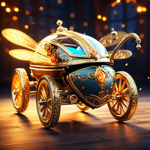 a beetle with disney princess style carriage wheels, insect, fantasy, highly detailed, 8k, photorealistic, cinematic lighting, warm color tones, intricate details, masterpiece, studio lighting
