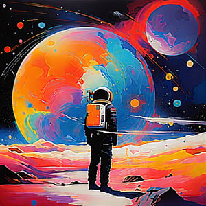 Prompt: um astronauta de Régis Mathias, Max Asabin e Yoshitaka Amano :: Um retrato detalhado, elegante, intrincado e colorido em mídia mista :: Uma obra-prima de arte surreal, uma pintura vibrante --auto --s2