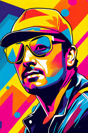 GTA-style artwork { ROB SCHNEIDER } . satirical, exaggerated, pop art style, vibrant colors, iconic characters, action-packed