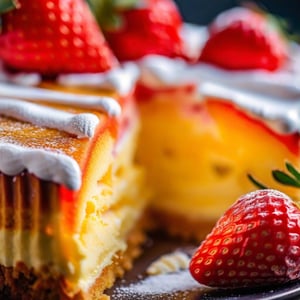 A GOLDEN CAKE CUT IN HALF REVEALING THE STRAWBERRY INSIDE AND LAYERS OF WHIPPED CREAM Bokeh Background, Miki Asai Macro Photography, Close-up, Hyper Detailed, Trending on ArtStation, Sharp Focus, Studio Photo, Intricate Details, Highly Detailed, by Greg Rutkowski, Miki Asai Macro Photography, Close-up, Hyper Detailed, Trends in ArtStation, Sharp Focus, Studio Photos, Intricate Details, Highly Detailed, by Greg Rutkowski, Miki Asai Macro photography, close-up, hyper detailed, trending on artstation, sharp focus, studio photo, intricate details, highly detailed, by greg rutkowski