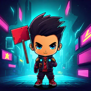 FLUX  CHIBI CYBERPUNK BOY HOLDING A BLANK SIGN OVER HIS HEAD