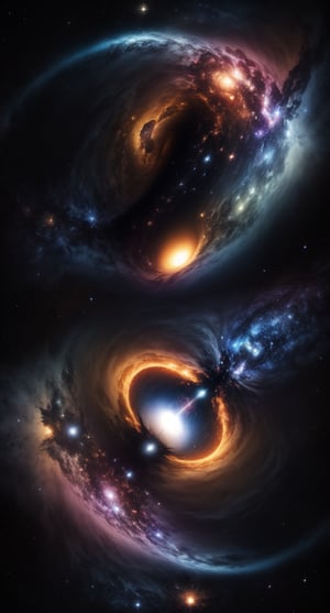 centered, hyperealistic detailed, | a whole cosmos, a multiple number of multiverses merging in a swirl black hole, universe, planets, constellations, | smooth detailed, 