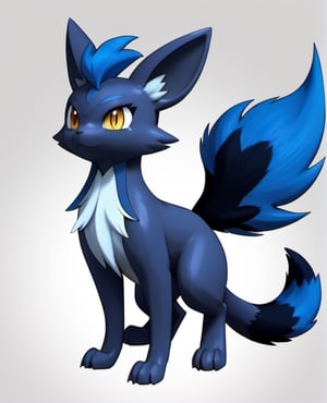 best quality, masterpiece, consistent, high resolution, 4k, grey background, centered,

 dark pokemon, fakemon, dark blue fur, solo, female, biped, sexy, tail, ,3D