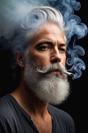 color photo of a realistic portrait of smoke, capturing its ethereal and ever-shifting nature. The style of the portrait is influenced by the works of renowned artists Kieron Gillen, Tintoretto, and Mark Henson, known for their mastery of capturing intricate details and emotive expressions. The smoke is depicted with a remarkable level of realism, as the layers of wisps and tendrils intertwine and dance in the air.