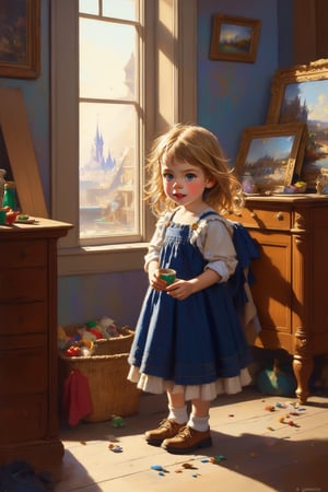 style by John Conrad Berkey, ((irish blonde little girl 4 year old,)), ((Masterpiece, Best Quality, High Quality, Highres)), detail enhancement, most beautiful image in the world, portfolio piece, fantastic location,child,disney pixar style