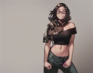 3DMM,cartoon ,real, (masterpiece, best quality), intricate details, (((black woman))), underboob, backwards cap, granade, (((free jump))), rio de janeiro background, smiling, (thepit bimbo:1.6), glasses, black girl, looking at the viewer with a sappy face, naked breasts, angel tattoo on her belly, mecha armature,wraith,inksketch