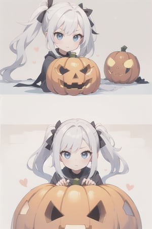 a pumpkin with long pigtails, white hair, adorable expressions,
,KunoTsubakiv1