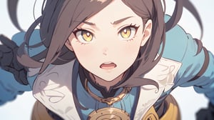 girl, , long dark brown hair, dark brown pupil, almond lips, futuristic jacket, Closed mouth, mechanomancer, crazy expression, madness,
slim body, jeans,


(masterpiece, best quality, hires, high resolution:1.2), (beautiful, aesthetic, perfect, delicate, intricate:1.2), (depth of field:1.2),KunoTsubakiv1,In the style of gravityfalls,fantasy00d