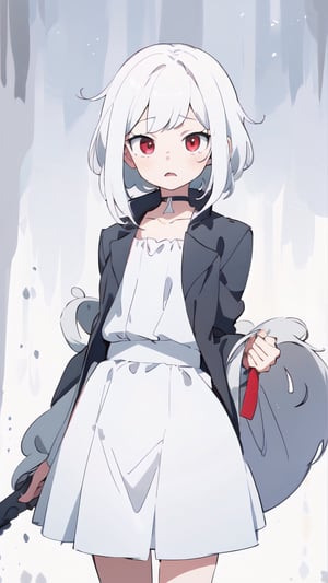 girl, older girl, white hair with blue highlights, red eyes, fangs, choker, no sanity, trench coat, skirt,


(masterpiece, best quality, hires, high resolution:1.2), (beautiful, aesthetic, perfect, delicate, intricate:1.2), (depth of field:1.2),KunoTsubakiv1,In the style of gravityfalls,fantasy00d