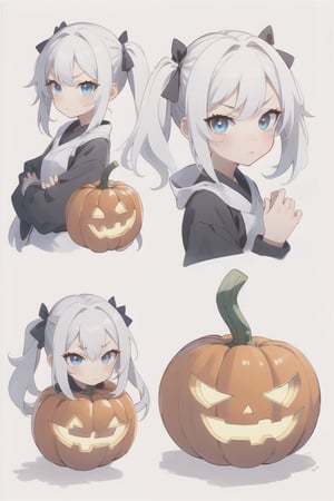 a pumpkin with long pigtails, white hair, adorable expressions, pouting expression,
,KunoTsubakiv1