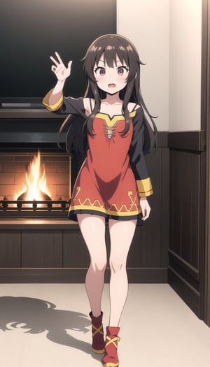 full body, megumin with surprised expression, explosive hair, dark dragon figure in the background of the image




,niji6,KunoTsubakiv1