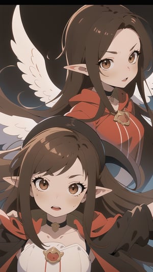 (dynamic pose), ((cute crimson red eyes)), almond lips, choker, angel wings, horns, arms behind the back, black cloak, Elf's ears



EnvyBeautyMix23,KunoTsubakiv1,EnvyBeautyMix23,asuna yuuki,long hair,brown hair,(brown eyes:2)