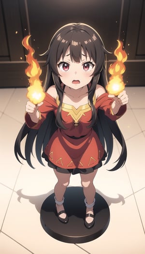 full body, megumin with surprised expression, explosive hair, dark dragon figure in the background of the image




,niji6,KunoTsubakiv1